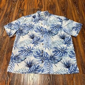 Caribbean Men's M Blue Tropical Beach Shirt‎ Top Polo Button Up Short Sleeve Med
